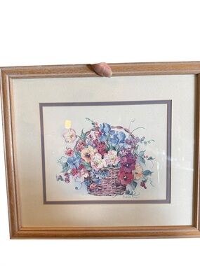 Barbara Mock Framed Floral Basket Print Cottagecore Wall Art